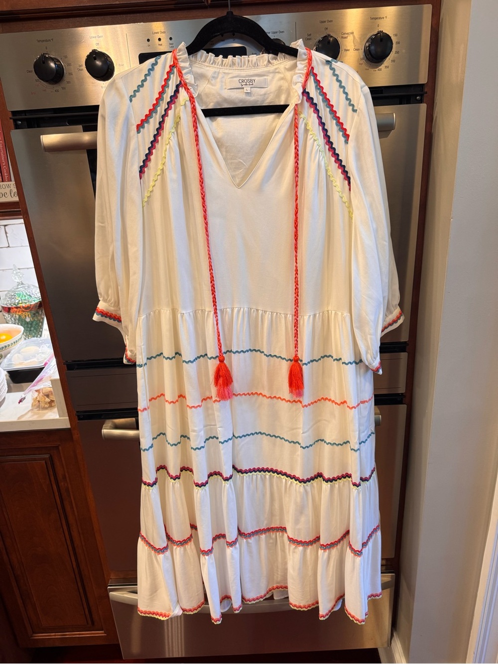 CROSBY by Mollie Burch White Tiered Maxi Dress with Multicolor Ric-Rac & Tassels